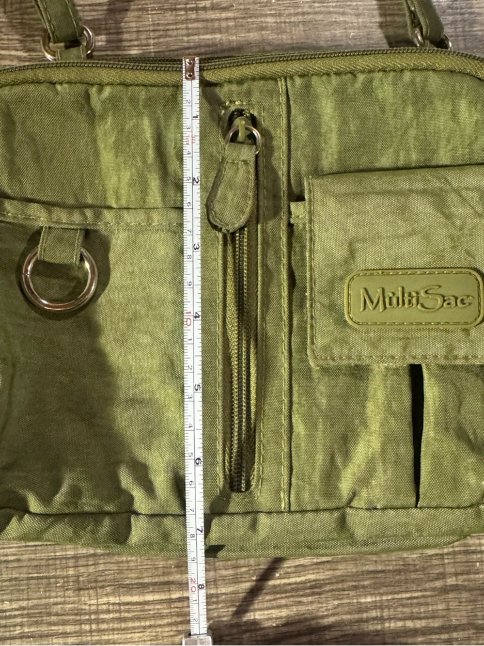 Multi Pocket Crossbody Organizer Travel Bag Olive Green Nylon MultiSac Purse - Picture 13 of 13